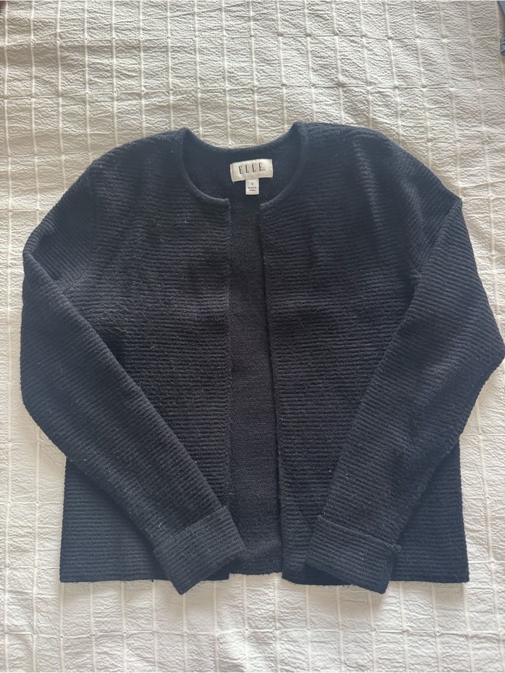 Elle Navy Ribbed Crewneck Sweater